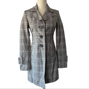 Smart Set XS grey plaid trench coat preppy tweed prepcore regencycore coquette